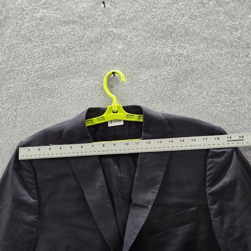 Z Zegna Men Blazer 50R Navy Wool Plaid Sport Coat Button Long Sleeve Logo READ